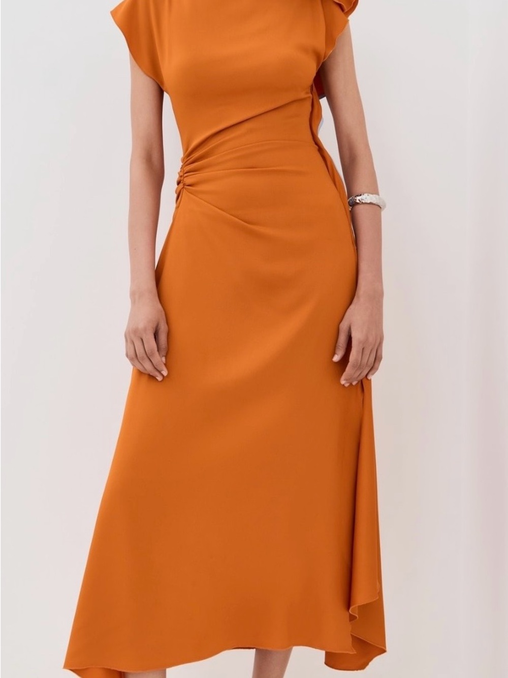 NWT Victoria Beckham Sunset Orange Asymmetric Ruffle Maxi Dress Cocktail US 10